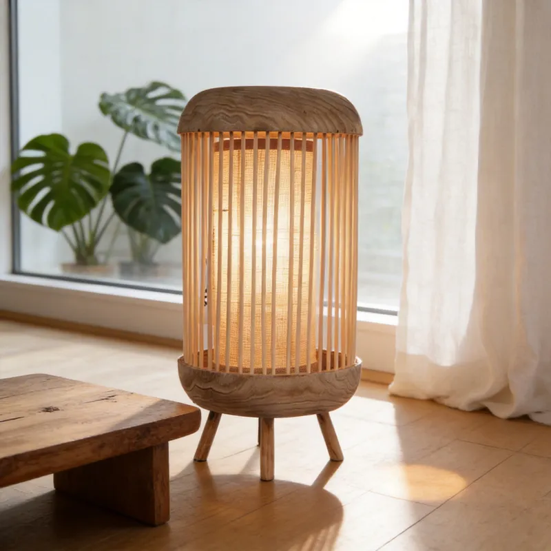 Home Decor Lighting Manufacturer - Lampadaire artisanal en bois creux, style
